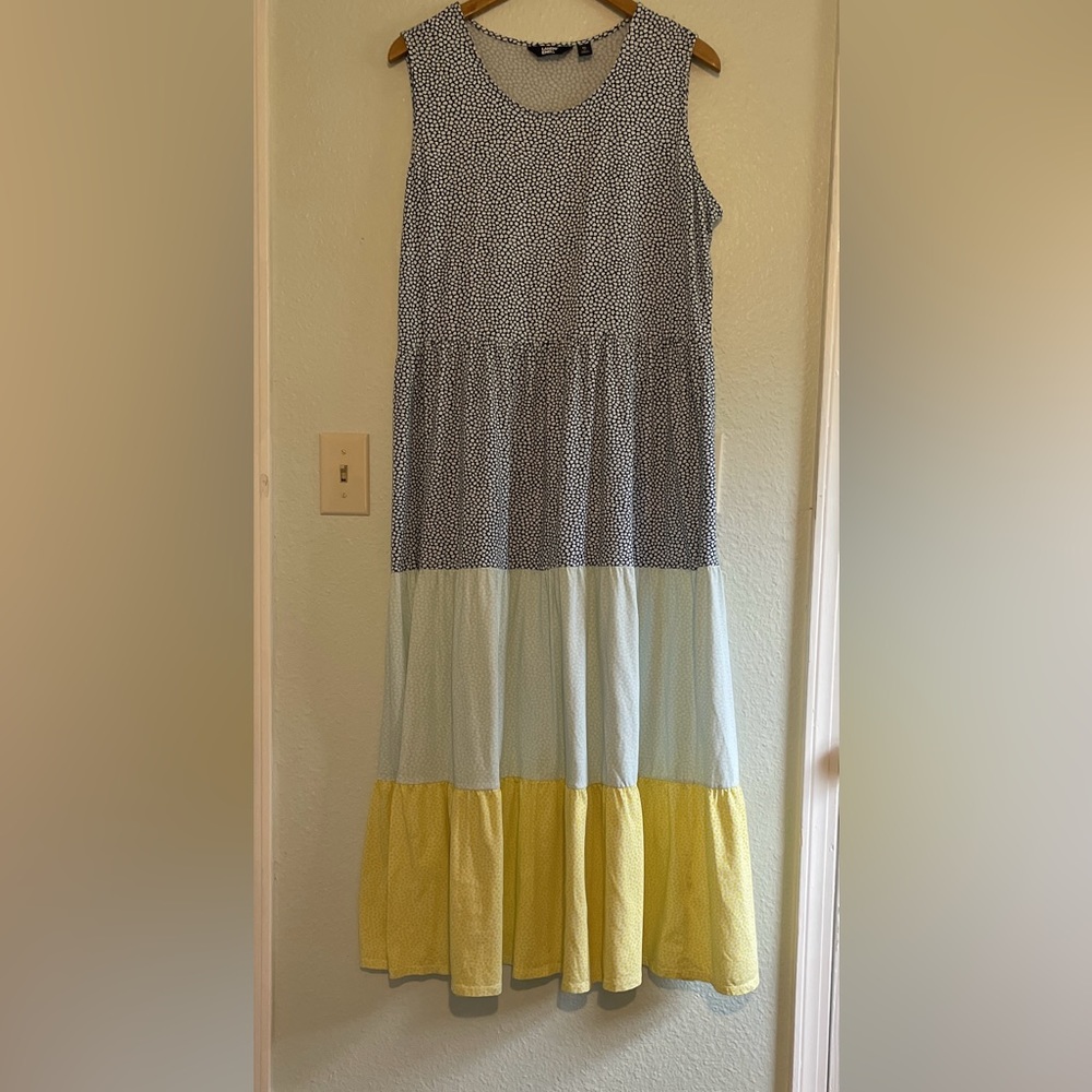 Mixed print modal/cotton blend multi colored tiered maxi dress XL (18)